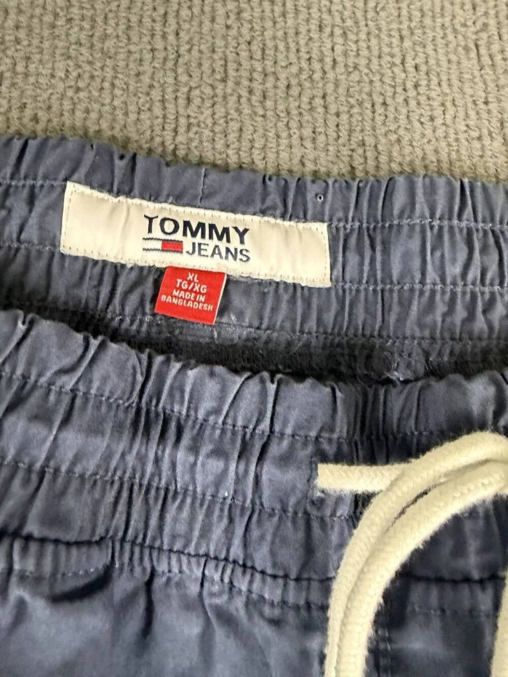 Tommy Jeans Mens Navy Cargo Jogger Pants XL Drawstring Elastic Cuffs